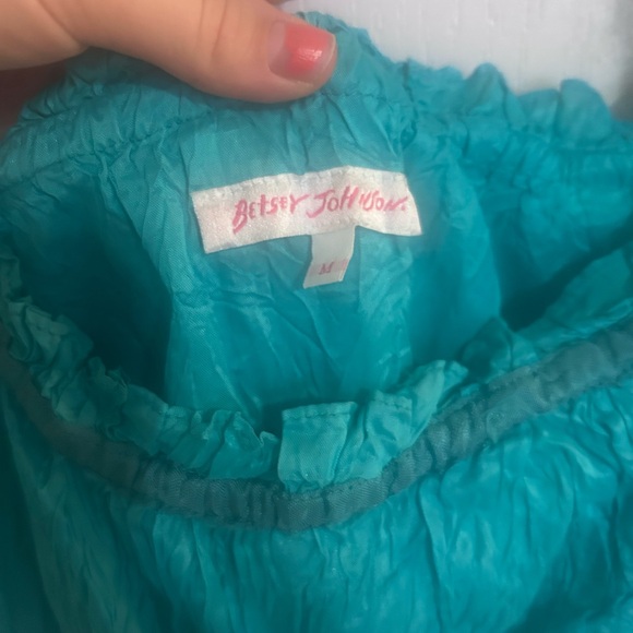 Milkmaid Betsey Johnson turquoise Vintage Ruffle teal tiered midi crinkle dress - Picture 3 of 9